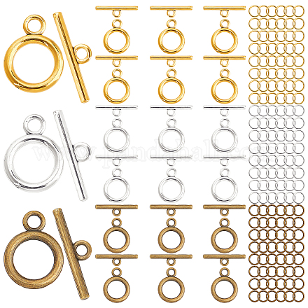 Sunnyclue 60 Sets 3 Farben runder Ring im tibetischen Stil Aluminium-Knebelverschlüsse FIND-SC0001-56-1
