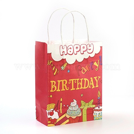 紙袋  ハンドル付き  ギフトバッグ  ショッピングバッグ  誕生日パーティーバッグ  長方形  レッド  27x21x11cm AJEW-G019-02M-01-1