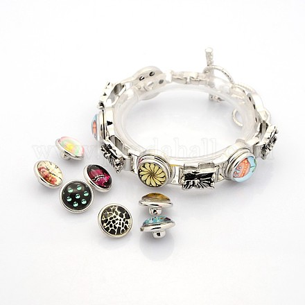 Laiton vintage avec motif aléatoire bouton alliage de zinc cran de glace bracelets BJEW-O027-09-NR-1