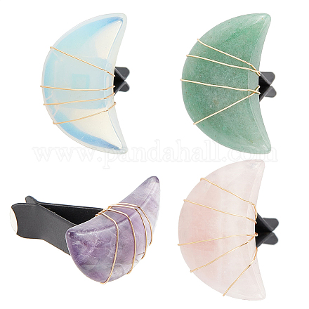 OLYCRAFT 4pcs Moon Natural Stone Car Air Vent Clips Gemstone Car Vent Clips Quartz Crystals Car Vent Clips Moon Stones Car Accessories with Copper Wire for Car Air Vent Accessory - 4 Style AJEW-PH00496-02-1