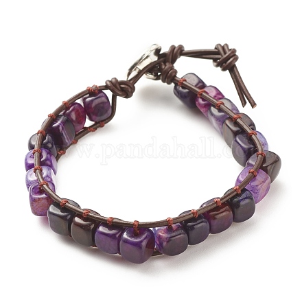 Bracelet de perles tressées en agate naturelle cube avec arbre de vie en alliage BJEW-JB08250-02-1