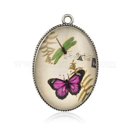 Papillon et motif de libellule verre pendentifs ovales PALLOY-J574-11AS-1