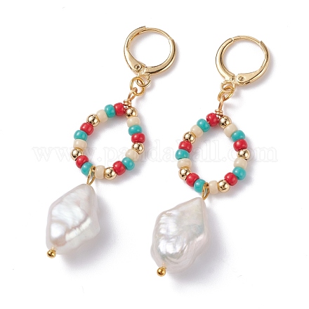 Corona di perline con orecchini pendenti di perle naturali per ragazze donne EJEW-TA00032-1
