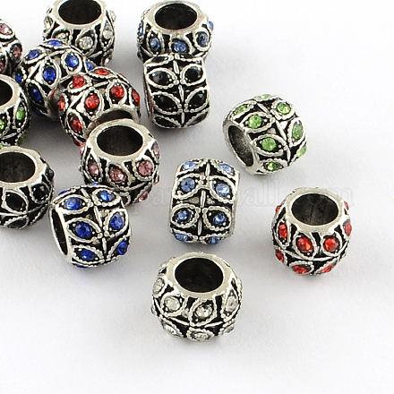 Antique Silver Plated Alloy Rhinestone Large Hole European Beads MPDL-R041-02-1