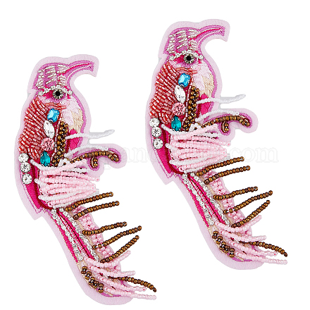 SUPERFINDINGS 2Pcs Bird Beaded Appliques Patches Green Embroidery Sewing Decoratives Patches with Rhinestone Non-Woven Fabric Costume Accessories for Clothing Repair Crafting 175mm DIY-WH0409-52B-1