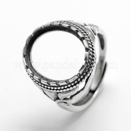 Componenti per anello a fascia larga ovale in argento sterling regolabile tailandese 925 STER-F025-52AS-1
