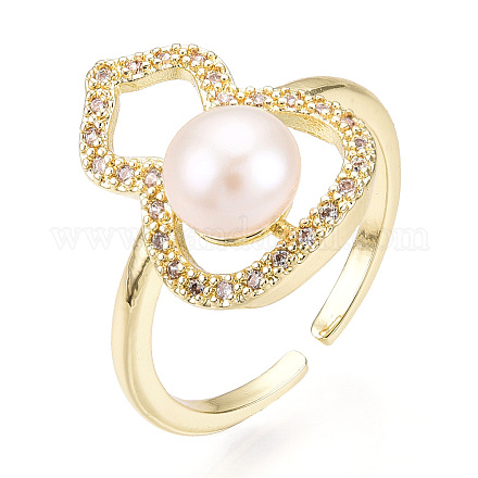 天然真珠の指オープンカフリングマイクロパヴェクリアキュービックジルコニア  真鍮製指輪  ヒョウタン  18KGP本金メッキ  usサイズ6 1/2(16.9mm) PEAR-N022-C04-1
