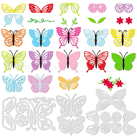 GLOBLELAND 3Set 20Pcs Butterfly Frame Cutting Dies Metal Flowers Leaves Die Cuts Embossing Stencils Template for Paper Card Making Decoration DIY Scrapbooking Album Craft Decor DIY-WH0309-596-1
