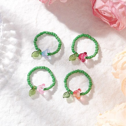 Стеклянные бусины с акриловыми подвесками кольца на пальцы RJEW-TA00205-1