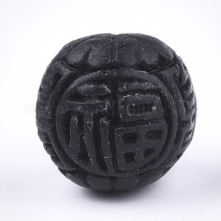 シナバービーズ  彫刻が施された漆器  漢字で丸める  ブラック  19~20.5x17~18.5mm  穴：1.6~2mm X-CARL-T001-10A-1