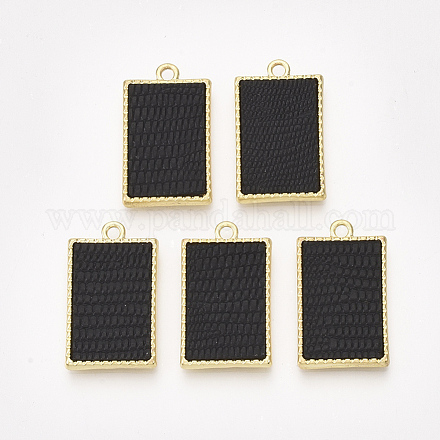 合金ペンダント  模造革で  長方形  ライトゴールド  ブラック  26x15x2mm  穴：2mm PALLOY-T056-111A-1