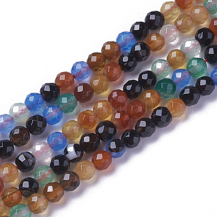 Naturelles multicolores perles d'agate brins G-F596-36-4mm-1
