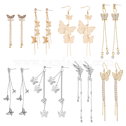 8 пара серег-бабочек из 8 стилей с кристаллами EJEW-FI0001-38-1