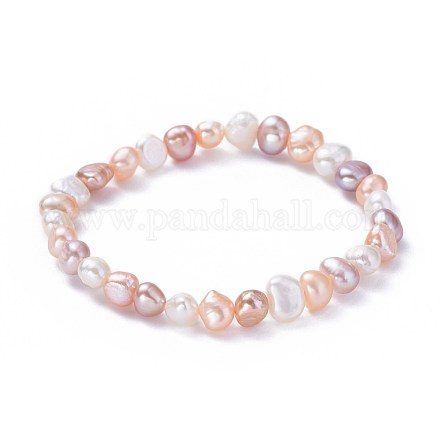 Pulseras elásticas con cuentas de perlas naturales BJEW-JB04528-01-1