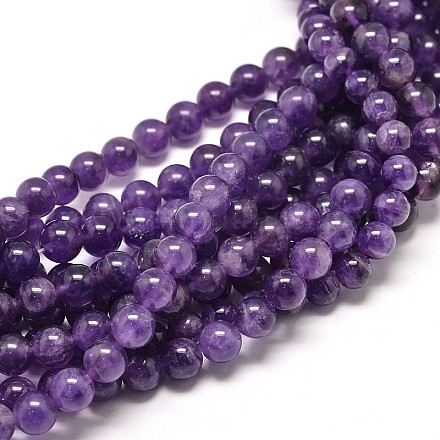 Natural Amethyst Round Bead Strands G-P072-48-8mm-1