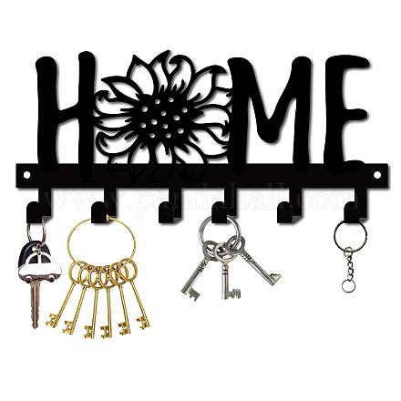 Creatcabin porte-clés en métal maison noir lotus clé crochets support mural fer suspendu organisateur rock 6 crochets pour la maison cadeau de pendaison de crémaillère armoire d'entrée chapeau serviette 10.6 x 4.9 pouces AJEW-WH0156-121-1