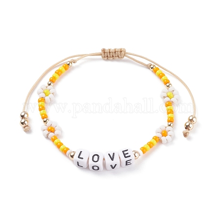 Love Word Acrylic Cube Braided Beaded Bracelets BJEW-TA00068-02-1