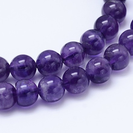 Round Natural Amethyst Bead Strands G-L446-10-1