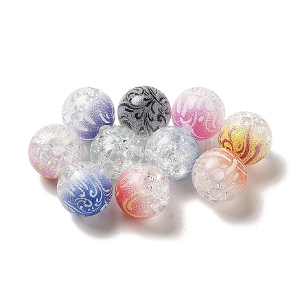 Perles acryliques craquelées peintes en spray bicolore OACR-G029-02-1