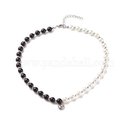 Collana di fascino in lega yin yang con perle imitazione plastica in rilievo per le donne NJEW-JN03914-1
