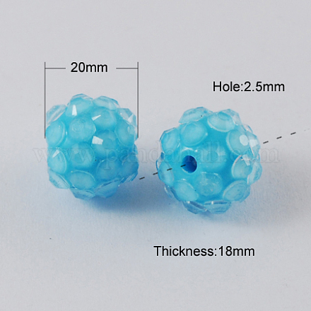 Perles de boule en gypse avec strass en résine X-RESI-S259-20mm-ST21-1