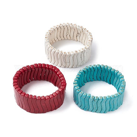 Stretch-Armbänder aus gefärbten synthetischen türkisfarbenen Wellenperlen BJEW-P299-04-1