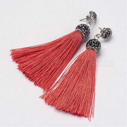 Nylon Thread Tassel Stud Earrings EJEW-F085-C016-1