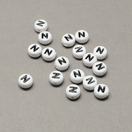 Perles de lettre à trous horizontaux acryliques blanches et noires SACR-Q101-01N-1