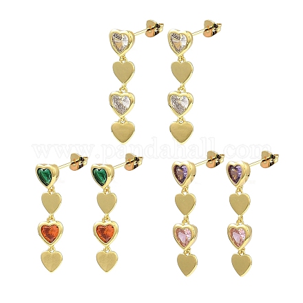 Cubic Zirconia Heart Dangle Stud Earrings EJEW-D069-01G-1
