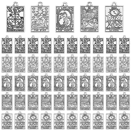 DICOSMETIC 50Pcs Antique Silver Tarot Card Charms Rectangle Tarot Charms Wheel Of Fortune The Lovers The World The Star Luna Zinc Alloy Tarot Dangle Charms for Jewelry Making FIND-DC0001-45-1