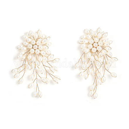 Серьги-клипсы с кисточками из пластика и латуни в виде цветка FS-WG7092D-01-1