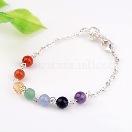 Chakra Jewelry Natural Gemstone Round Bead Link Bracelets X-BJEW-JB02275-1