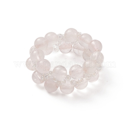 Женское эластичное кольцо из натурального розового кварца и стекла RJEW-JR00546-03-1