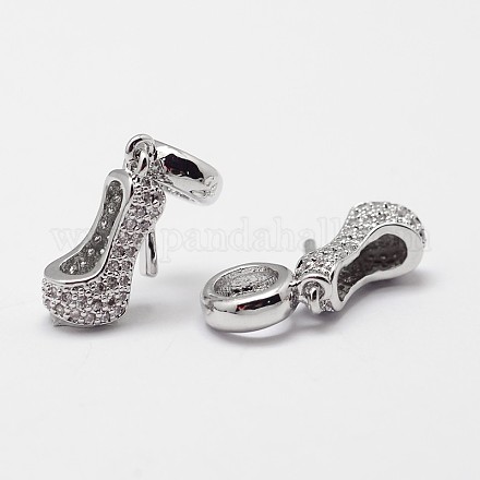 High-heeled Shoes Brass Micro Pave Grade AAA Cubic Zirconia European Dangle Charms ZIRC-O022-51P-NR-1