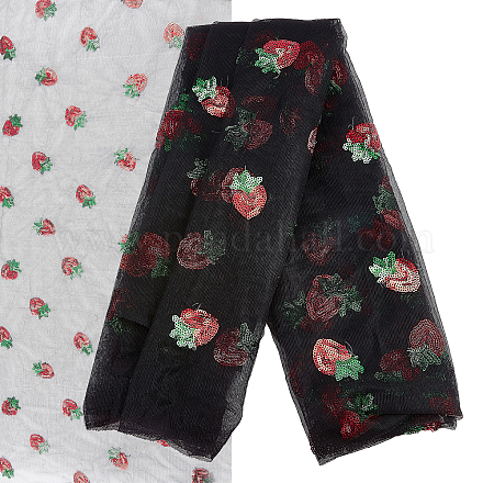 メッシュ刺繍レーストリム  縫製のための縫製  服飾材料  イチゴの模様  ブラック  64-3/8インチ（1636mm） OCOR-WH0073-34B-1