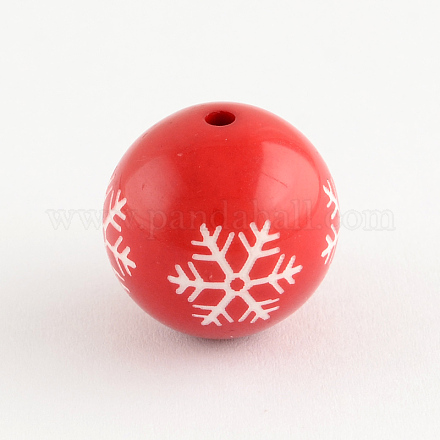 丸いアクリルスノーフレーク模様ビーズ  クリスマスの装飾品  レッド  18mm  穴：2mm X-SACR-S196-18mm-07-1