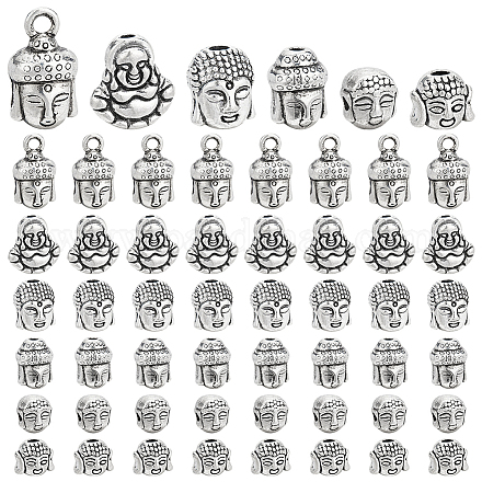 Ph pandahall 60 Uds. Cuentas de cabeza de Buda 6 cuentas de Buda de plata antiguas de estilo cuentas espaciadoras de Buda de estilo tibetano dijes de cabeza de Buda colgantes para hombres y mujeres pulsera collar pendiente fabricación de joyas FIND-PH0006-41-1