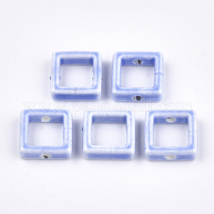手作り磁器ビーズフレーム  光沢釉の磁器  正方形  コーンフラワーブルー  15.5~16x15.5x5.5mm  穴：2mm PORC-S499-20K-1