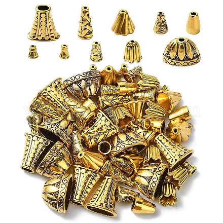 60 Stück 10-teilige Perlenkappe und Kegel aus Legierung im tibetischen Stil TIBE-YW0001-57-1