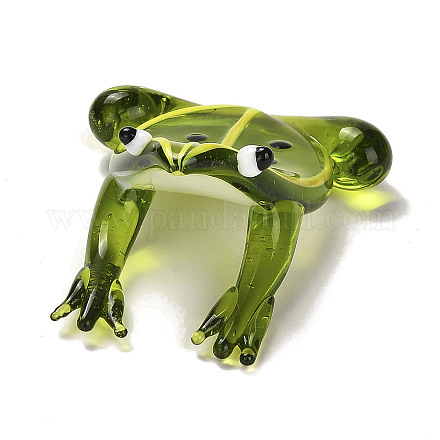 手作りのランプワーク 3d 動物の装飾品  ホームオフィスのデスクトップ装飾用  カエル  54x41x23mm LAMP-H064-01D-1