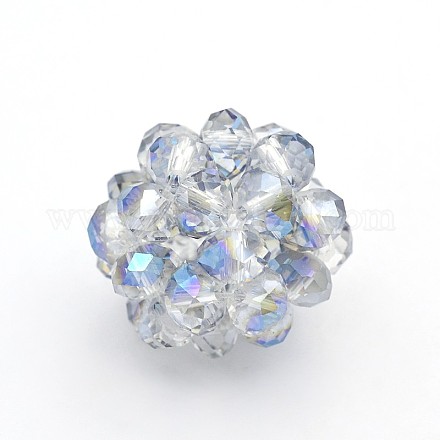 Half Plated Rondelle Transparent Glass Crystal Round Woven Beads GLAA-A034-10mm-D13-1
