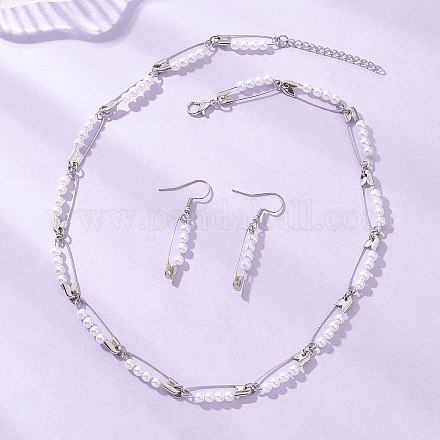 Комплекты из круглых акриловых подвесных серег и ожерелий с имитацией жемчуга SJEW-JS01363-1