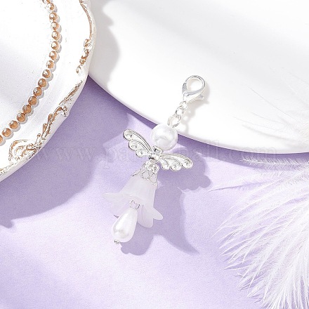 Подвесные украшения из стеклянного жемчуга и прозрачного акрила в виде ангела с крыльями HJEW-JM03898-02-1