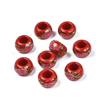 Perles rondelles acryliques opaques imprimées de fleurs SACR-S305-27-H04-1