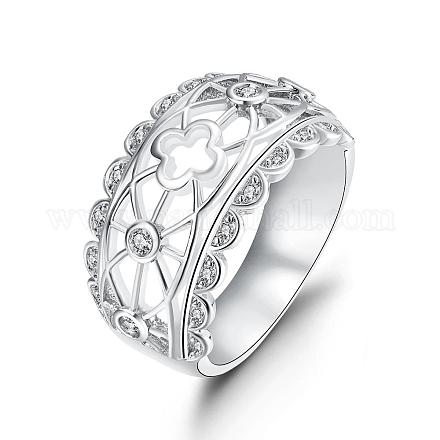Романтические полые латунные кольца с цирконием и широкой полосой из настоящей платины RJEW-BB07628-8P-1