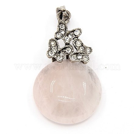 Fashionable Retro Antique Silver Necklace Findings Alloy Gemstone Flat Round with Butterfly Pendants G-M034-07AS-1