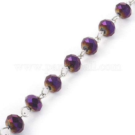 Chaînes de perles de verre électrolytique manuelles AJEW-JB00466-05-1