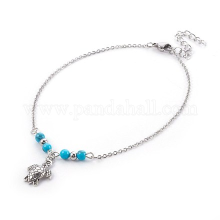 Bracelets de cheville synthétiques turquoise AJEW-AN00234-04-1