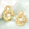 304 Stainless Steel ABS Plastic Pearl Stud Earrings for Women, Ion Plating(IP), Flower, Real 18K Gold Plated, 53x39mm