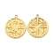 PVD Vacuum Plating 304 Stainless Steel Pendants, Flat Round with Cross Charms, Real 18K Gold Plated, 17.5x15x2mm, Hole: 1.4mm